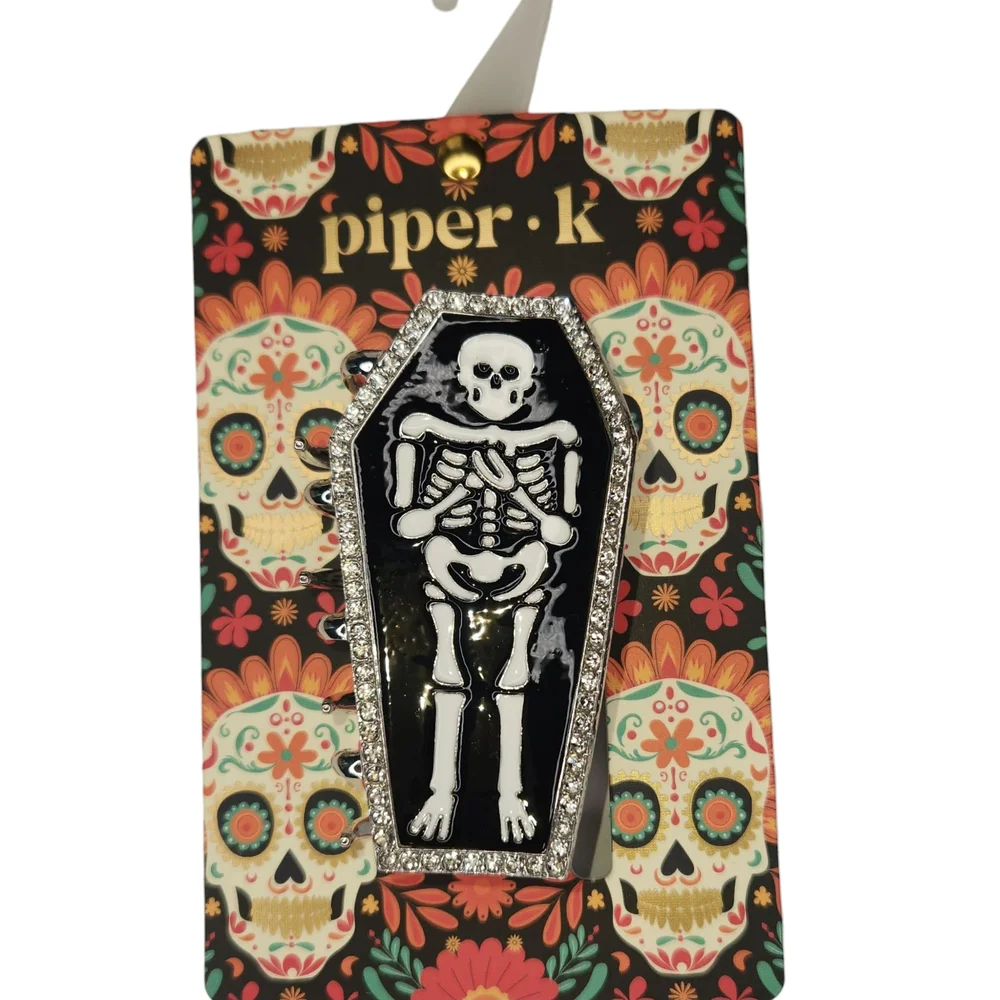 Piper K Rhinestone Skeleton Coffin Shaped Hair Clip